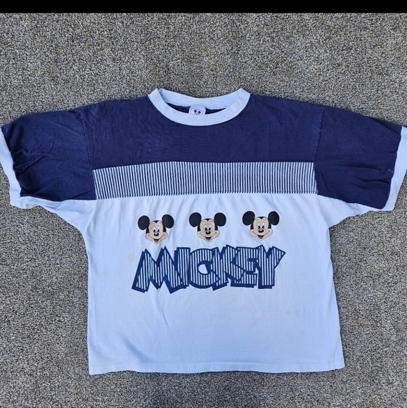 Vintage 80s Disney Wear Mickey Mouse Short Sleeve Shirt Blue White Womens Large - Picture 1 of 10
